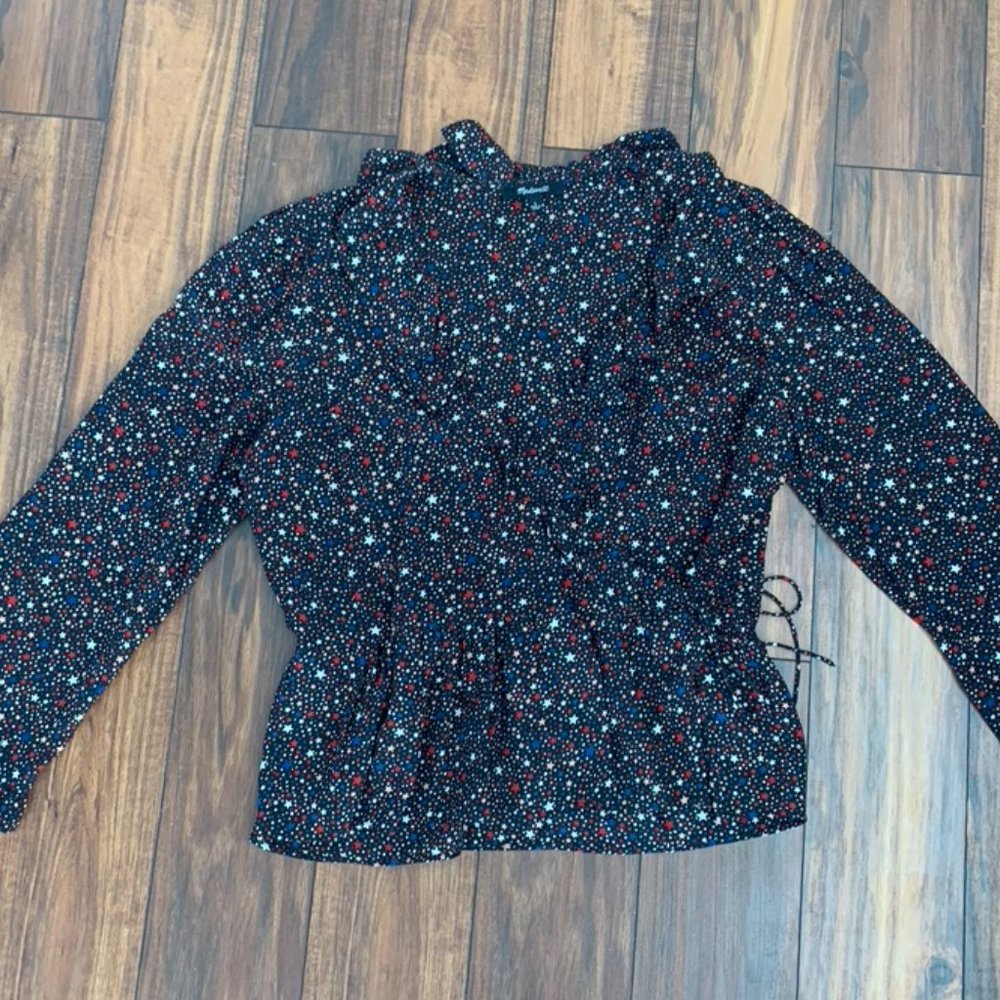 Madewell 3/4 sleeve black multi star blouse